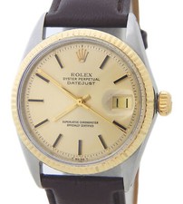 Orologio Vintage Uomo Rolex Datejust 1601 Bicolore Oro Quadrante Champagne Cinturino Marrone
