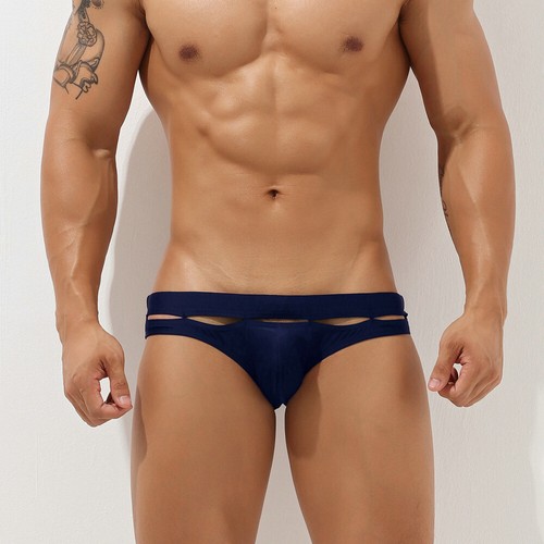 Seobean Men Nylon Quick Dry Swim Briefs Sexy Hollow Out Low Rise Pouch Swimwear - Picture 11 of 20