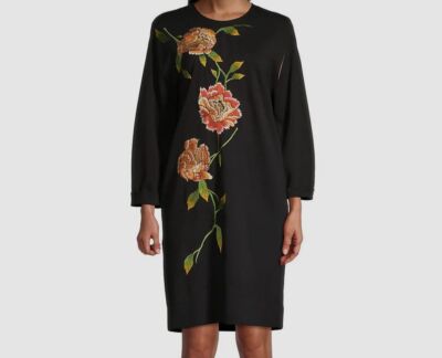 black dress with orange flowers Natori Long Sleeve Shift - Size:UK 10-12 (S) its a dress full WZQ3416 Shona Joy Lani Asymmetrical