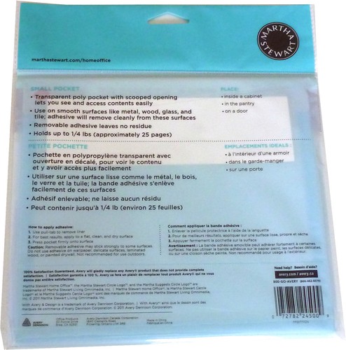 Martha Stewart Home Office Wall Pocket Blue Transparent Poly Plastic Avery - Picture 3 of 5