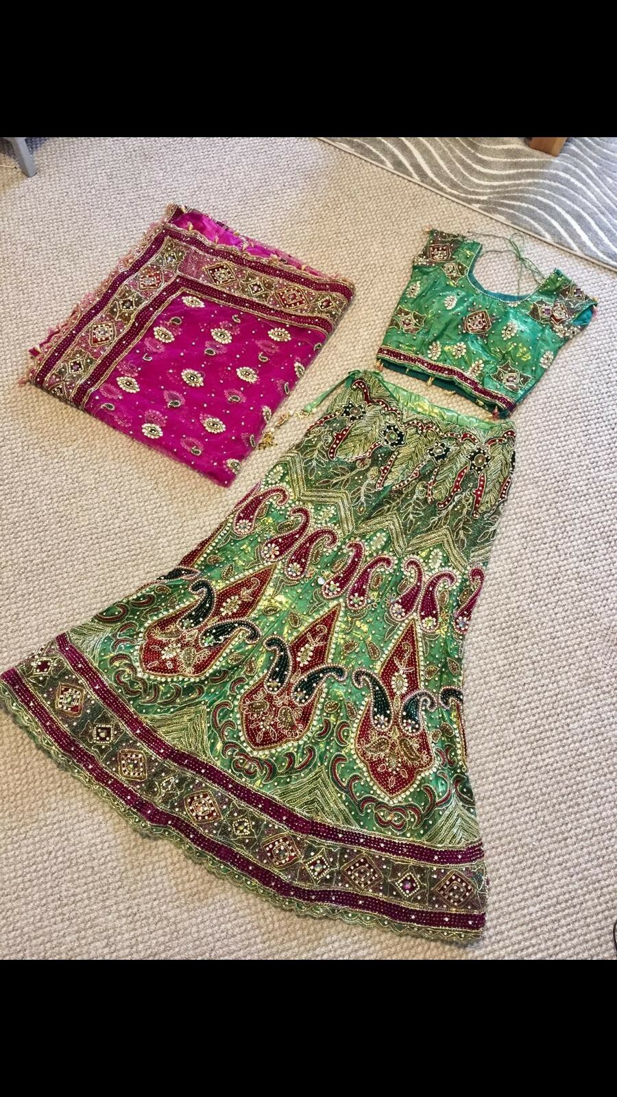 Gorgeous Heavy Asian/ Indian/Wedding/Party  Bridal Green Lengha Dress