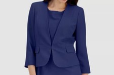  150 Le Suit Women's Blue Open-Front Suit Coat Jacket Blazer Size 10