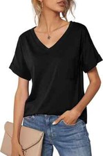 Women's Short Sleeve Blouse V-Neck Shirts Loose Casual Tee T-Shirt