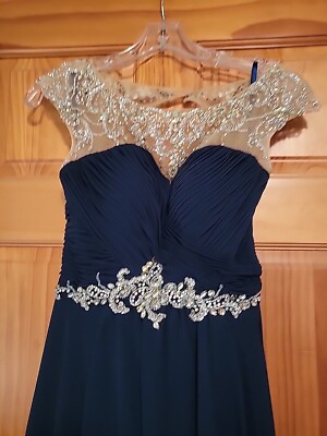 Long Navy Blue Prom/Pageant Dress Beaded And Train Size 0 | eBay Long Navy Blue Prom/Pageant Dress Beaded And Train Size 0 | eBay