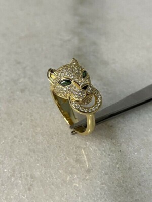 2.50Ct Round Cut Simulated White Diamond Panther Ring 14K Yellow Gold Plated