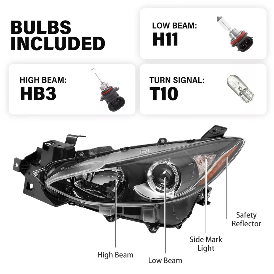 Left Side Turn Signal Projector Headlight Headlamp  For Mazda 3 2014 2015 2016 Foto 3 de 4