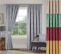 Buckingham Jacquard Damask Lined Pencil Pleat Tape Top Curtains