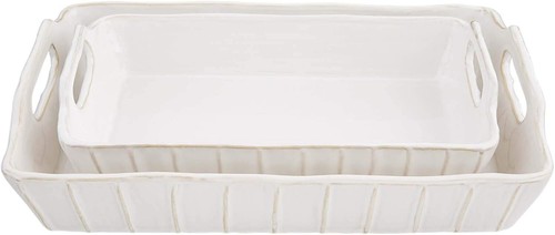 Mud Pie White Baker 2 Dish Set, small 2 3/4" x 11" | large 2 3/4" x 13"