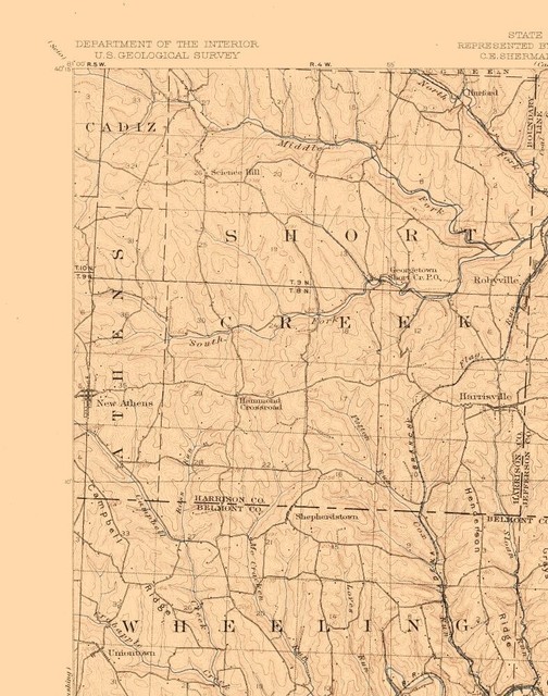 Topo Map St Clairsville Ohio Quad USGS 1905 23.00 x 29.22 eBay