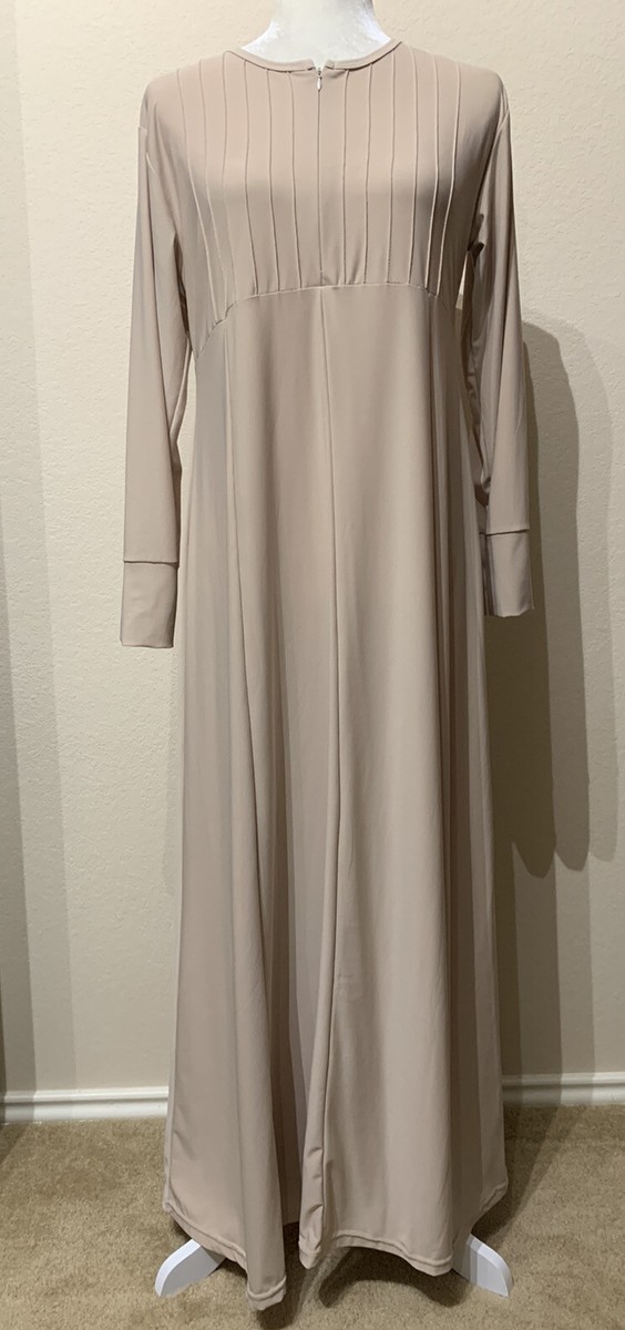 Modest Dress womens Beige maxi dress long sleeves Sz M | eBay