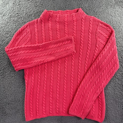 LL Bean Cable Knit Sweater Womens Large Vintage Pink 90s Chunky Fisherman Friend - Picture 8 of 10