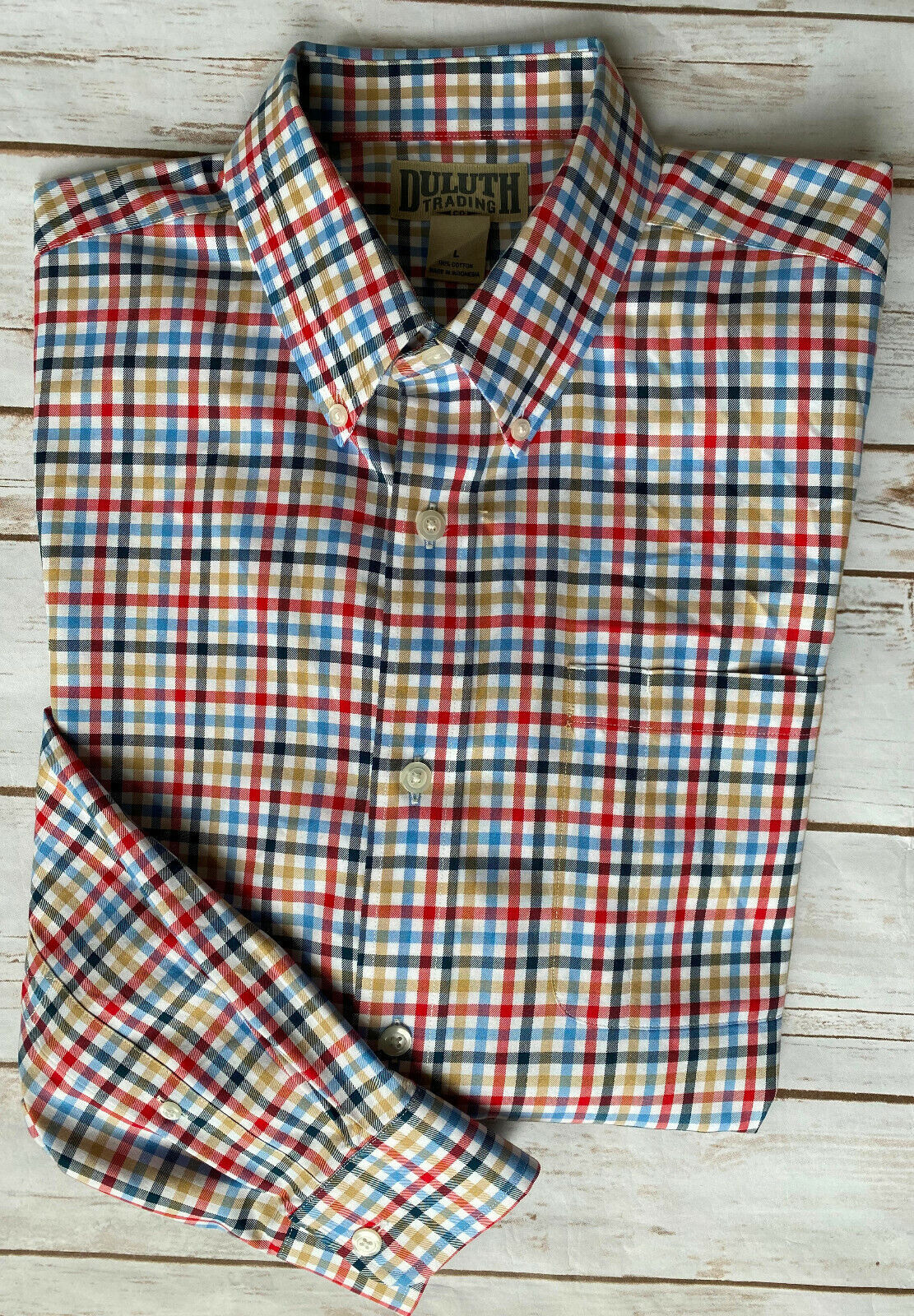 DULUTH TRADING LONG SLEEVE SHIRT GINGHAM MULTI RARE COLOR MENS LARGE EUC