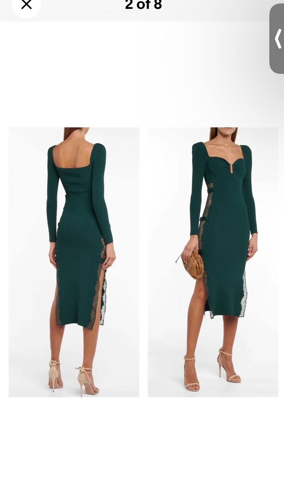 Self Portrait Ribbed Lace Side Bow Cutout Bodycon Midi Dress S Forest Green image 3