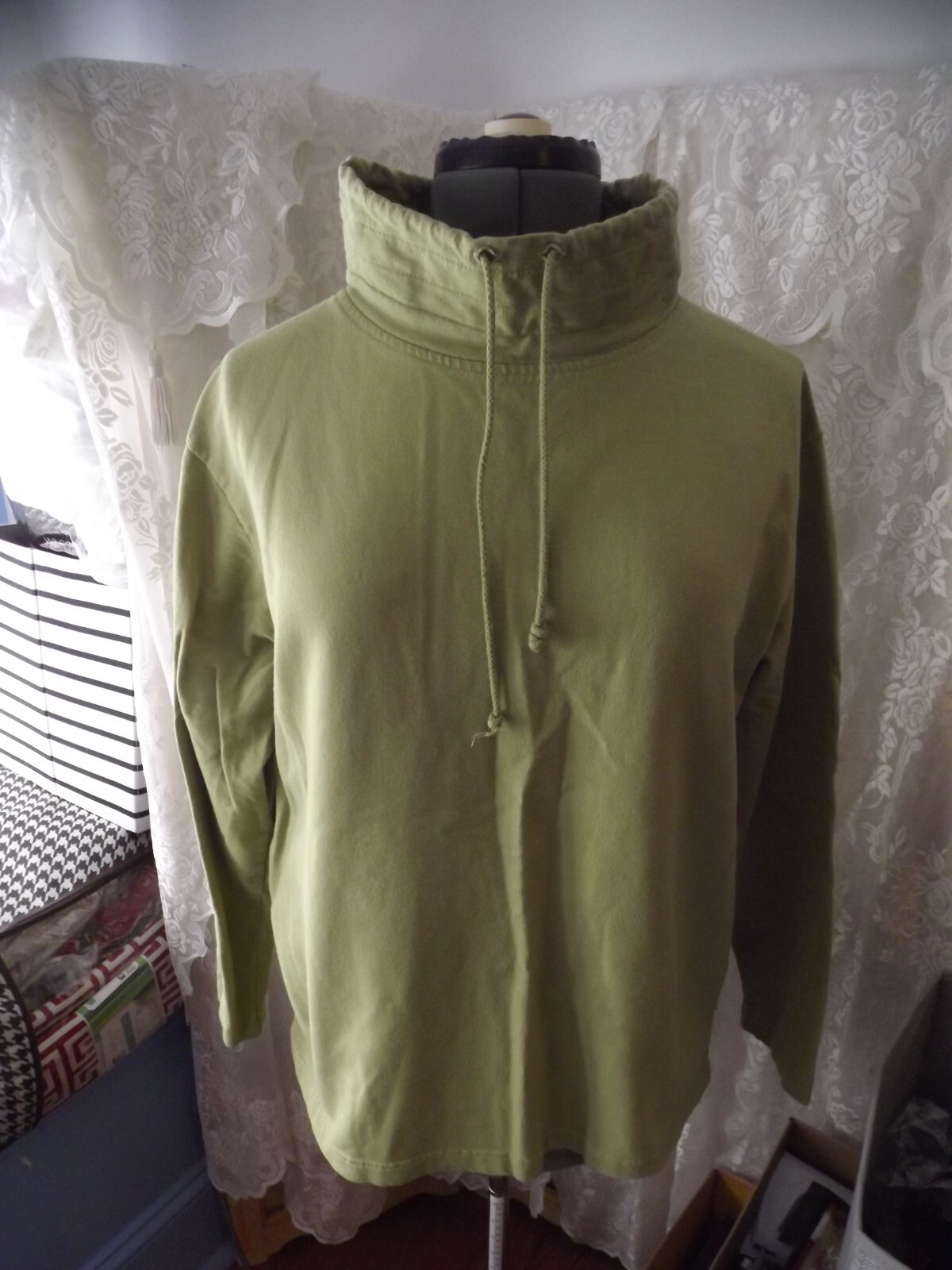 GREEN PULLOVER mock neck with drawstring BRIDGEWA… - image 1