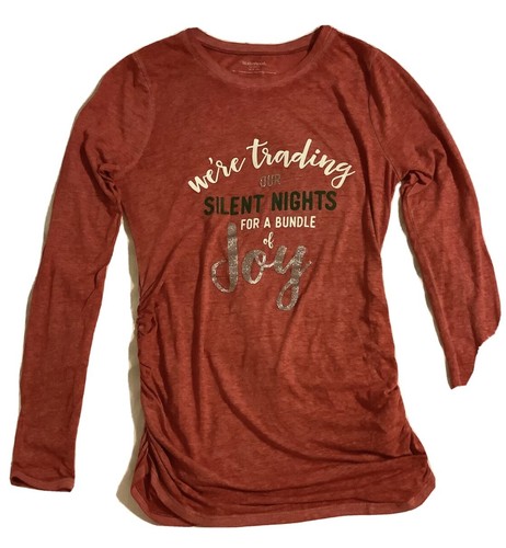 Maternity Shirt Silent Night Christmas Red Womens Small ~Announcement Cute Funny