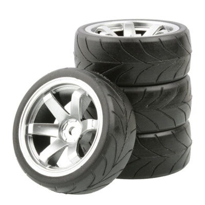 1/10RC Road 6 Spoke Wheels Tyres for Tamiya TT02 TT01 MF01X Escort D3 D4 HPI HSP