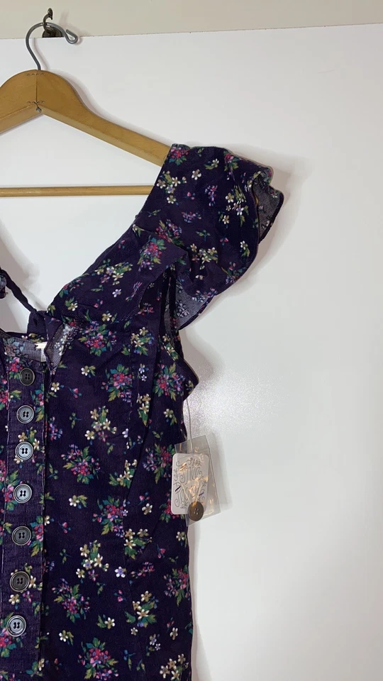 Mameluco Free People Violet Visions pana púrpura floral con volantes para mujer talla XS Foto 3 de 4