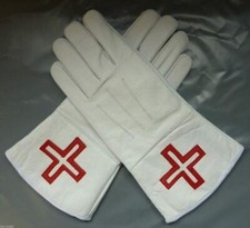 White 100% Leather Masonic St Thomas of Acon Gauntlets