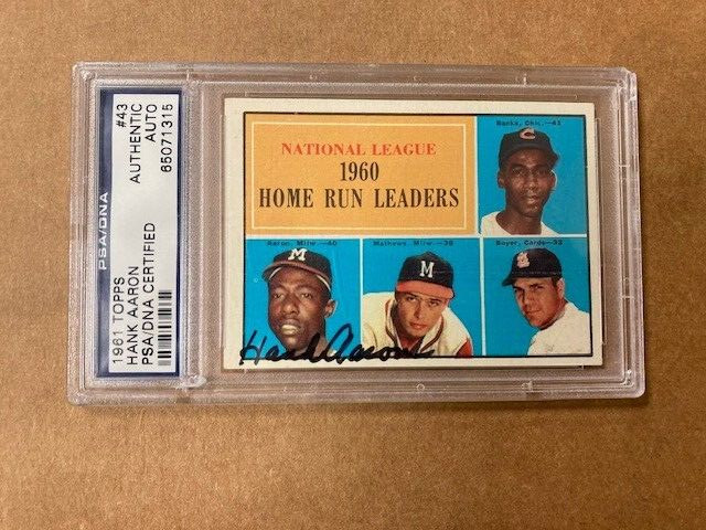Hank Aaron Autographed 1961 Topps Home Run Leaders Card PSA DNA