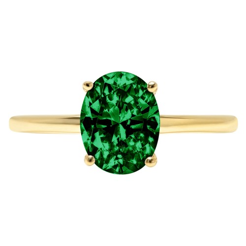 2.5Ct Oval Cut Simulated Emerald Solitaire Engagement Ring, 14K Yellow Gold - Picture 10 of 11