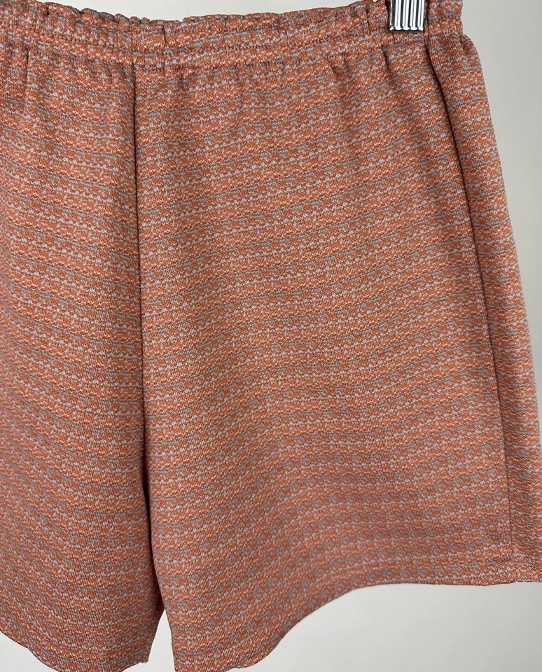Micro Shorts Vintage Años 70 XS/S Naranja Quemado Poliéster Tejido Caliente Pantalones Hechos a Mano Foto 2 de 4