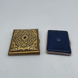 Vintage Metal Enamel Cigarette Cases Lot of 2 Gold Tone & Blue