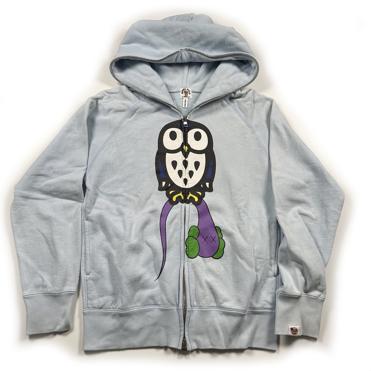 BAPE x KAWS OG Baby Milo Owl Full Zip Hoodie sz S short vintage