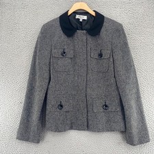 Kasper Jacket Womens 12 Gray Tweed Coat Blazer Peter Pan Collar Button Up Pocket