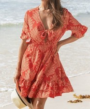 CUPSHE Red Floral Mini Dress Women’s Small Tie Front Ruffle Hem NWT