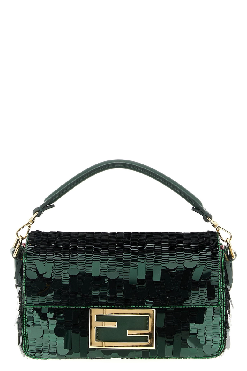 FENDI Baguette Mini $3900 Green Embroidered Shoulder Bag New