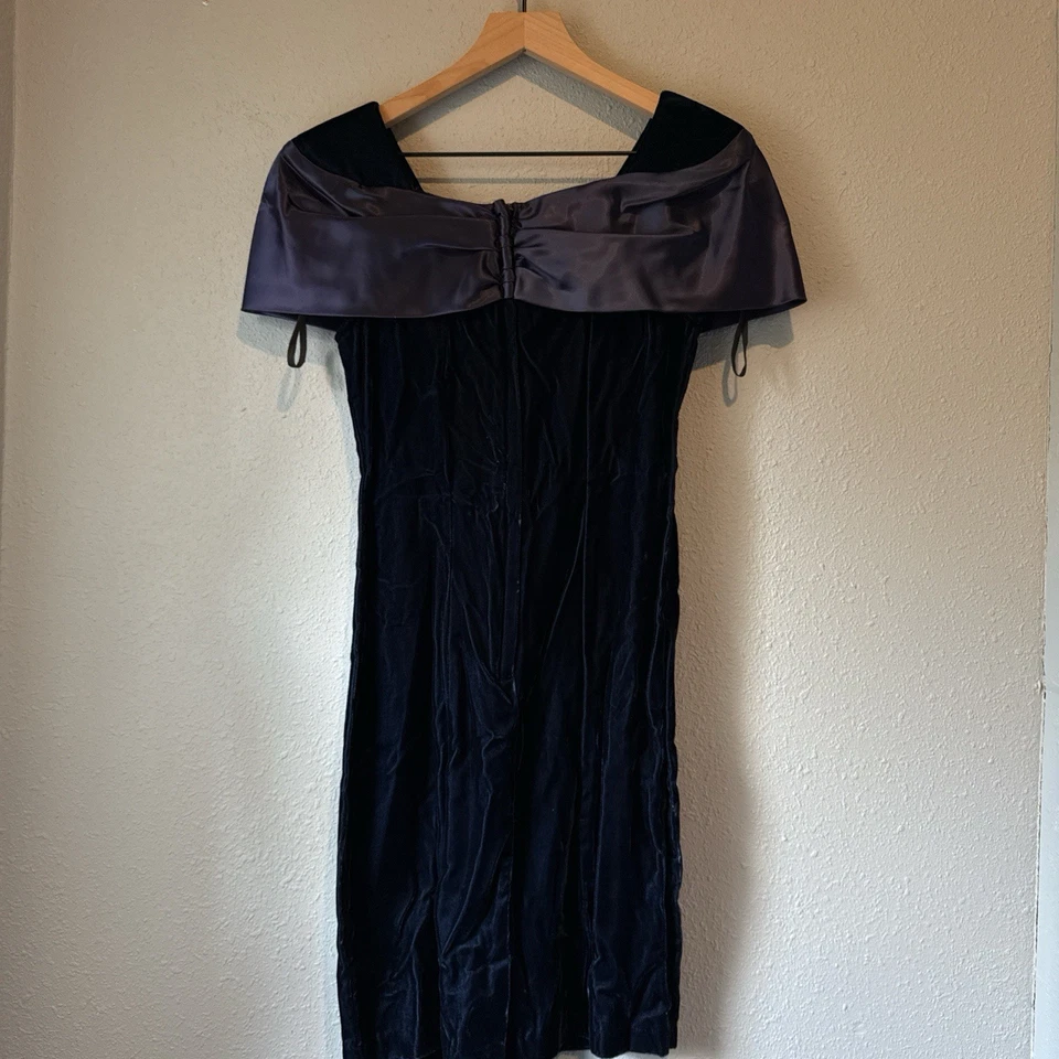 Vestido gótico vintage años 90 hombros descubiertos-azul terciopelo cóctel fiesta mini vestido S Foto 3 de 4