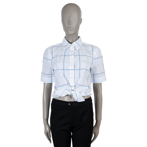 74399 authentisches BURBERRY Hemd weiß blau Baumwolle kariert vorne zum Binden Crop M