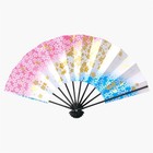 【Premium】Japanischer Tanz Faltfächer Sensu Rosa Blau Gold Sakura Frühling Kunst Geschenk
