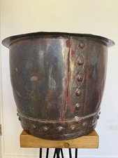 Antique Victorian  Copper Riveted Boiler Planter Log Basket Indoor Outdoor