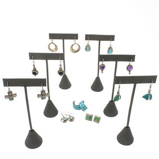 Southwest Sterling Turquoise Onyx Chip Inlay Motif Earrings Lot of 9 S4514 2