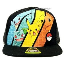 Pokemon Youth Cap Pikachu Bulbasour Charmander Squirtle Trucker OSFM Hat New