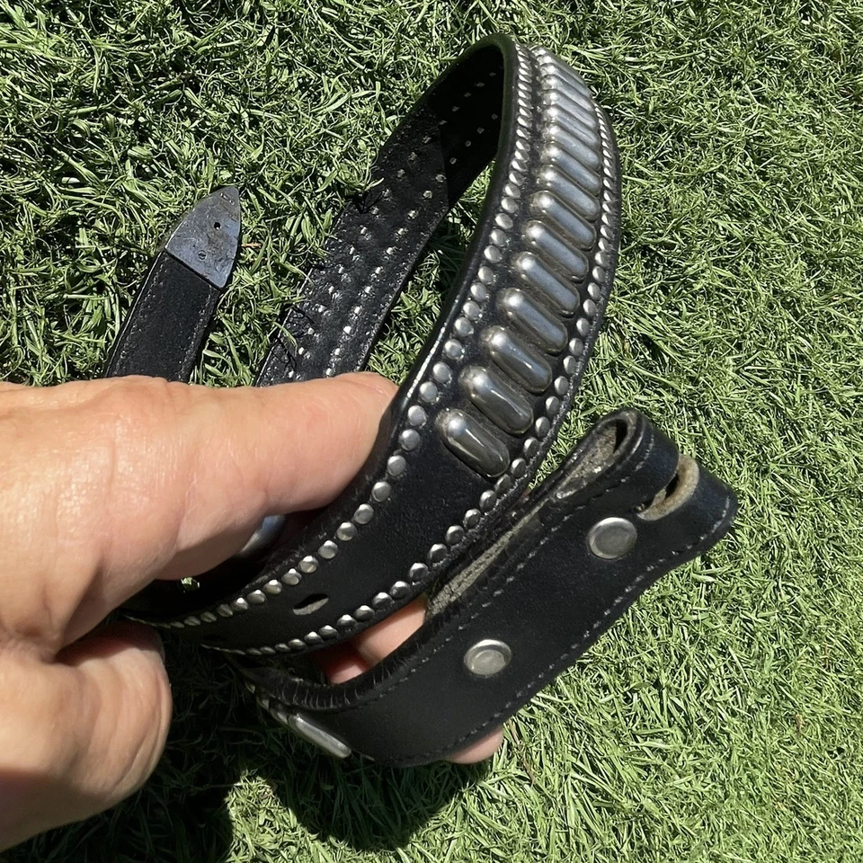 De colección Nuevo de Lote Antiguo Correa de Cinturón de Cuero Negro Plateado Tachonado OCCIDENTAL Unisex Vaquero Foto 4 de 4