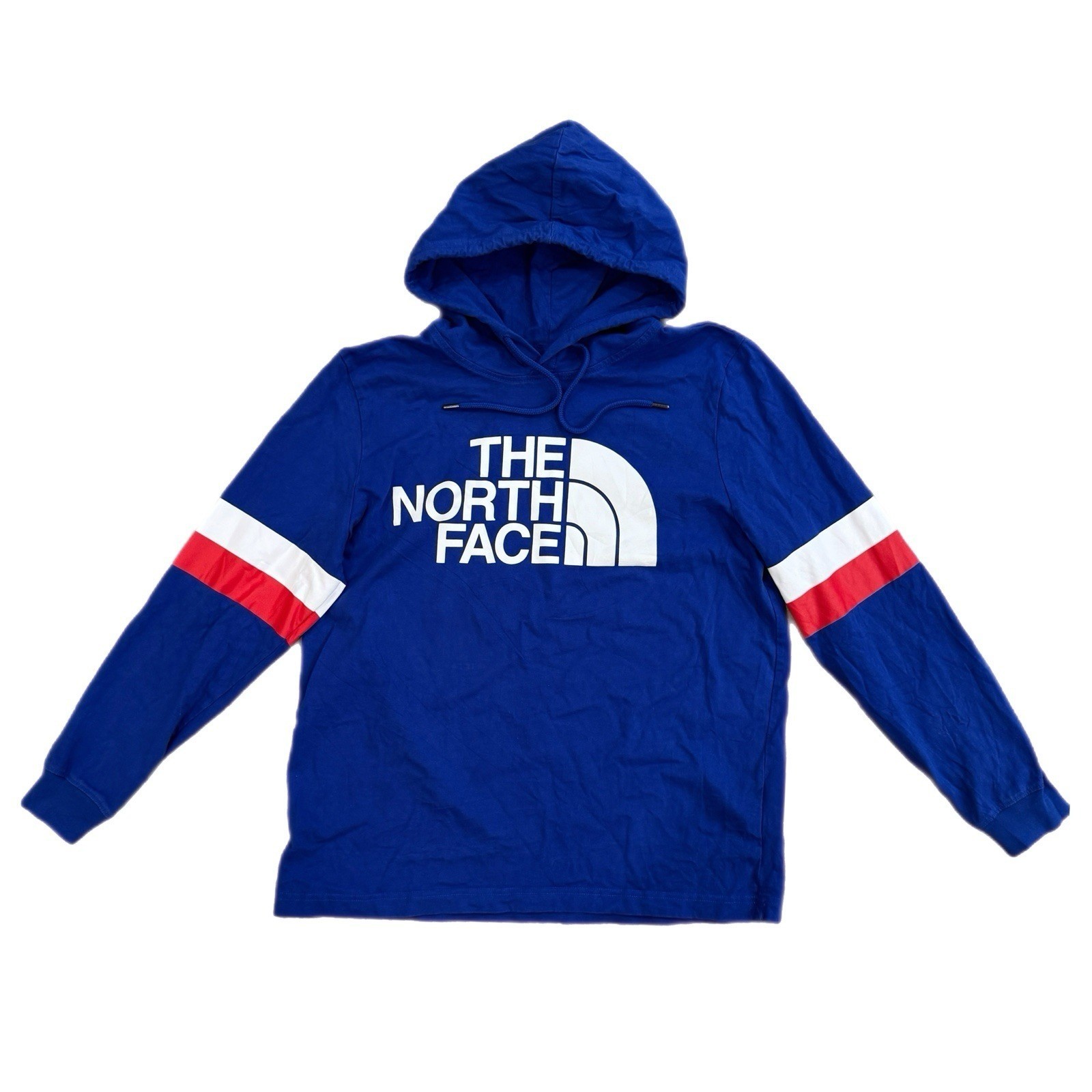 The North Face Long Sleeve T-Shirt Hooded Blue Striped USA Women's Medium