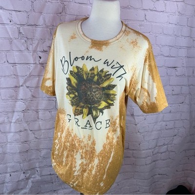 NWT Next Level Apparel bleached boho Sunflower ''bloom with grace'' graphic Tee L