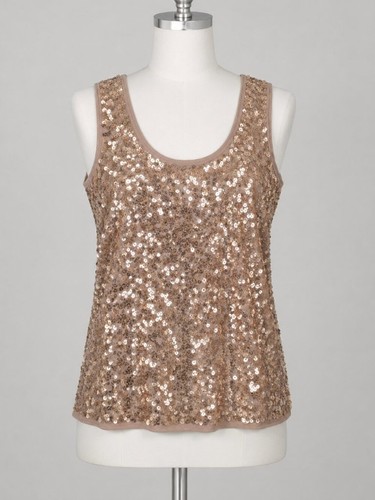 LOFT Taupe Gold Sequin Tank Top Sleeveless Party Camisole Sz S Party Event