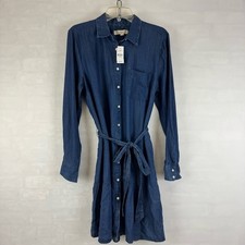 LOFT Denim Shirt Dress Tie Waist Long Sleeve Blue Women's Large NWT