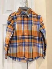 Ralph Lauren Polo Boys Shirt 100 Cotton Button Down Plaid Orange Multi Size 5