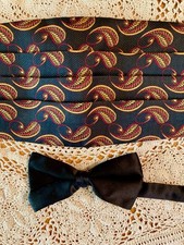 Cummerbund and Bow Tie Set Black Red Gold Embroidered Adjustable Brandon Michael