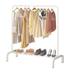 JIUYOTREE Metal Clothing Rack, 43.3 Inches Clothes Garment Coat Rack with Bot...