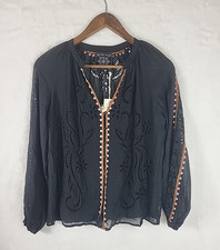 Johnny Was Jade Rosa Button Down Embroidered Eyelet Pheasant Blouse Size Small