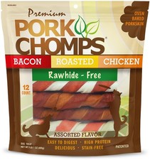 Pork Chomps Baked Pork Skin Dog Chews 6" Twists Assorted Flavors 12 Ct