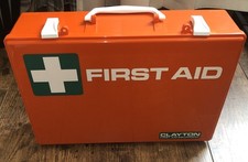 Vintage Orange Green & White Plastic First Aid Box Clayton Medical Equipment