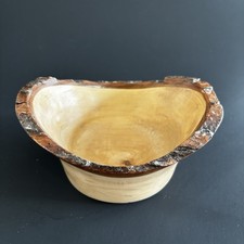 Wood Bowl Handcrafted With Live Edge Bark Edge 5  Length Artist Signed 2011