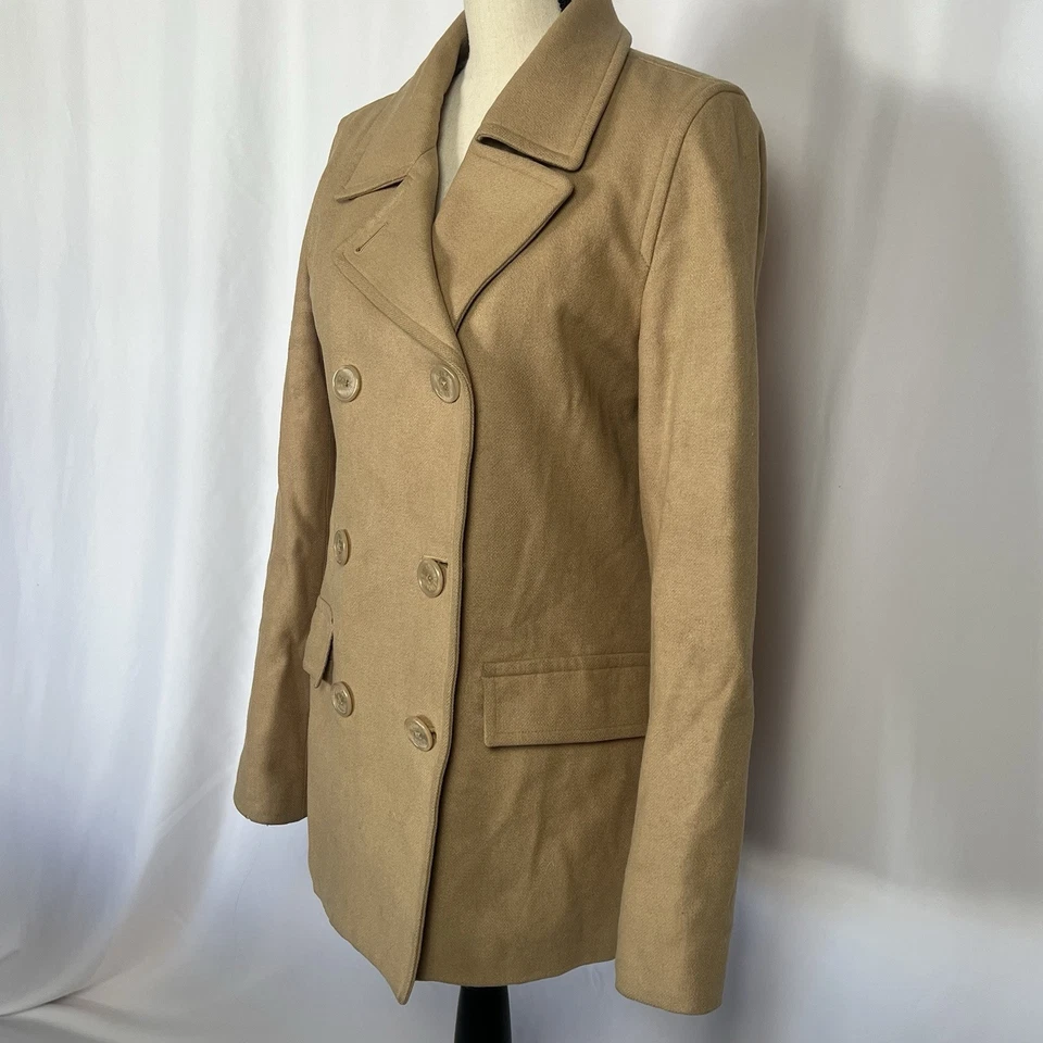 Chaqueta Abrigo Mujer Delia Acolchada Mezcla Lana Doble Pecho Tostado Guisante Talla M Foto 3 de 4