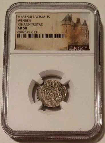 NGC Livonia (Latvia) Johann Freitag 1483-94 Silver Schilling Wenden Mint AU58